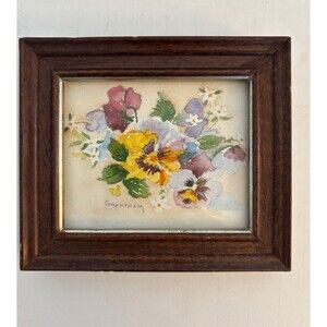 Miniature Watercolor of Pansies by Grantham